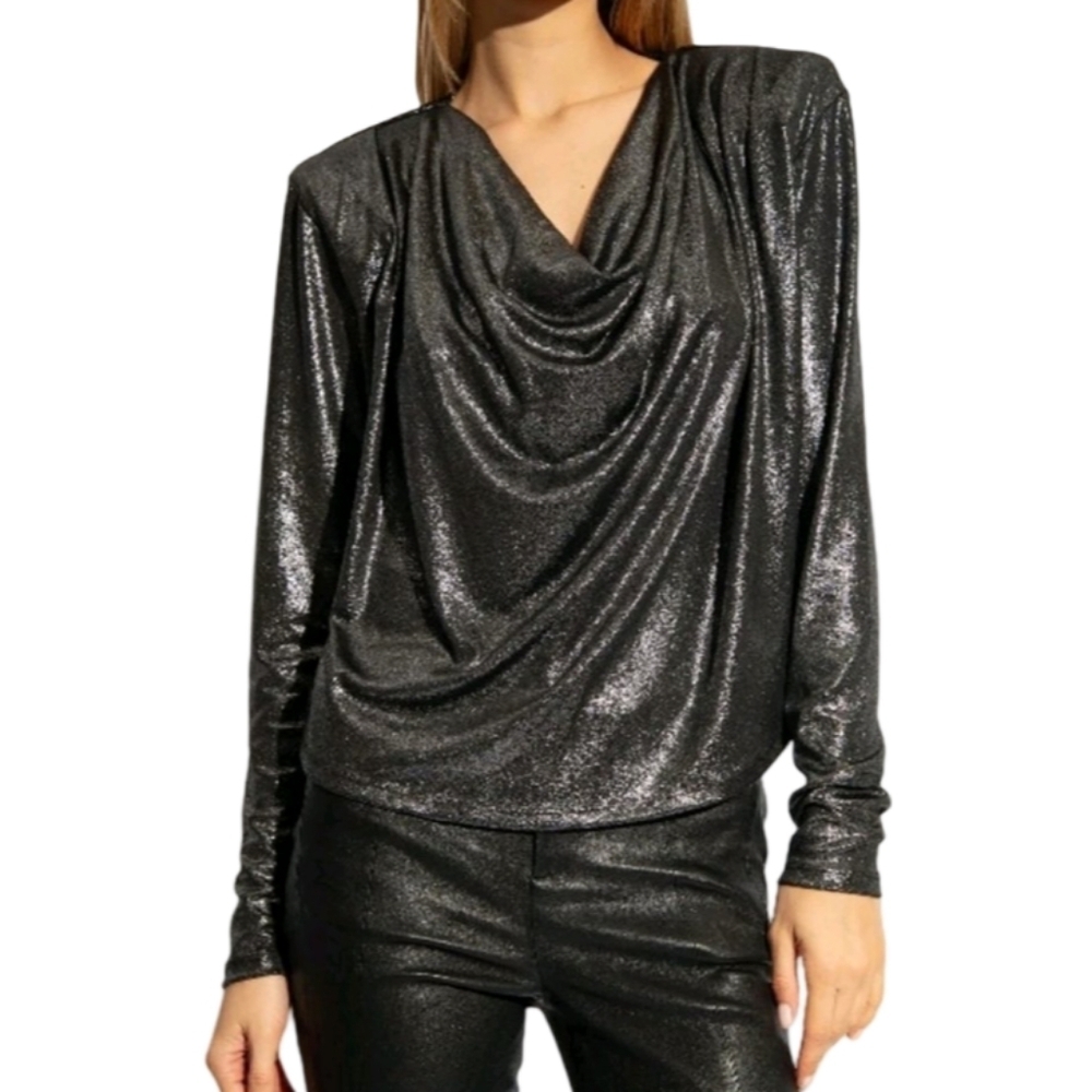 Anne Klein Women Shimmering Black Blouse Size M